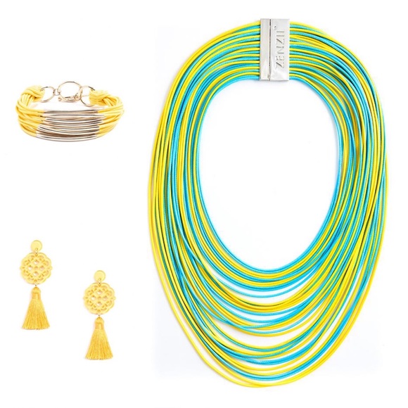 Faux Leather Necklace in Blue and Yel… - Picture 2 of 7